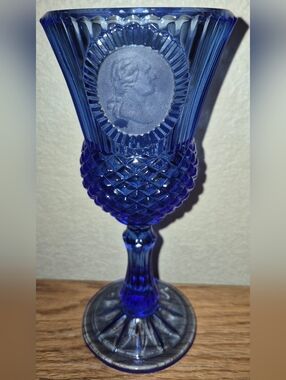 Vintage Avon Fostoria George Washington Cobalt Blue Wine Glass